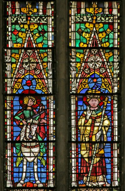 Window Depicting Saint Martin Dividing His Cloak and as a Bishop by French School